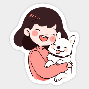 Just a Girl with her dog illustration II Sticker